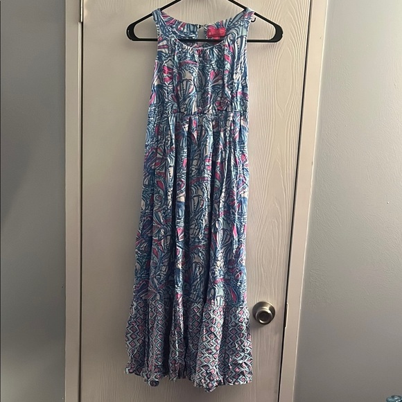 Lilly Pulitzer Girl’s Blue and Pink Patterned Maxi Dress. Size M (7/8) - Picture 2 of 8
